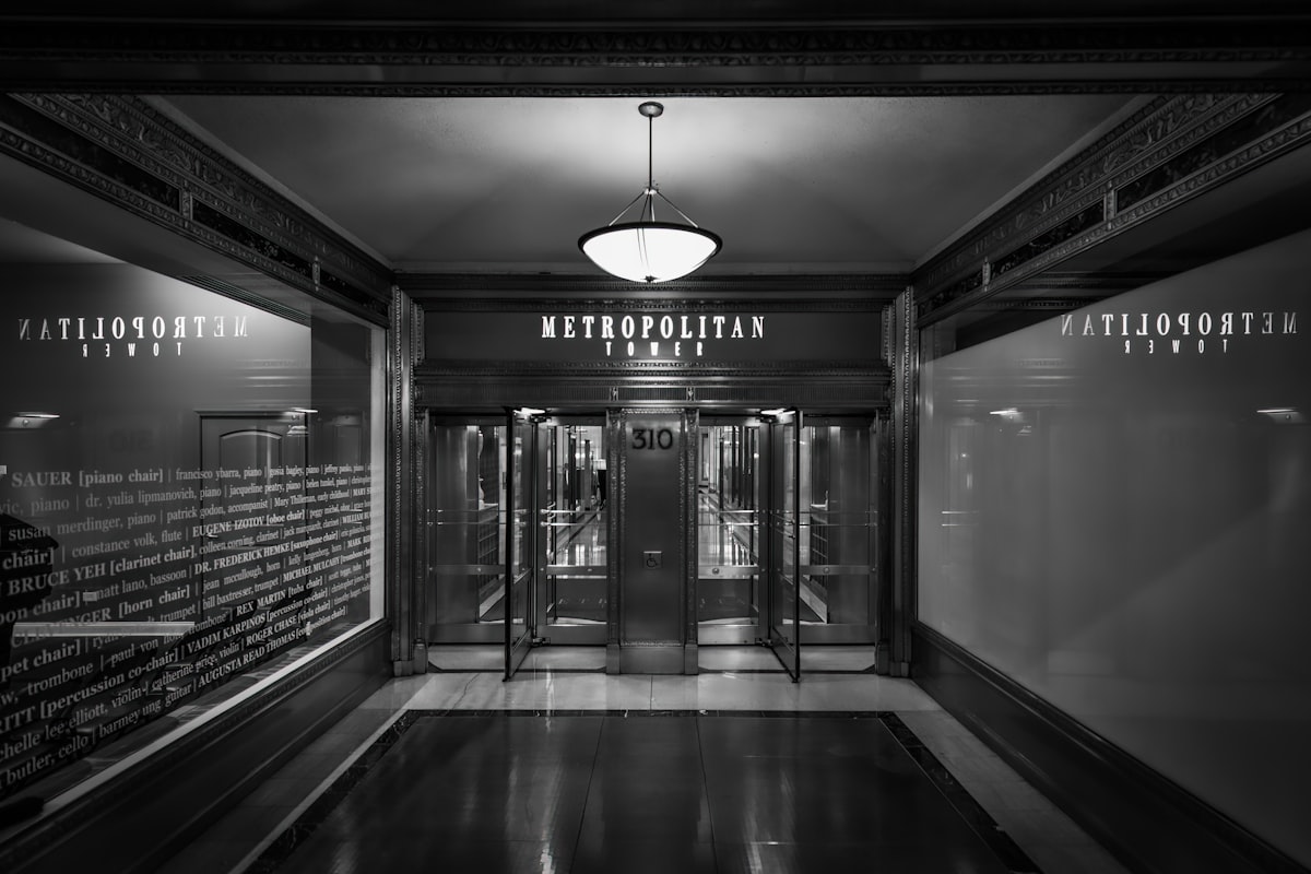 a black and white photo of an elevator related to Illuminating Your Home: A Guide to Entryway Lights Ceiling