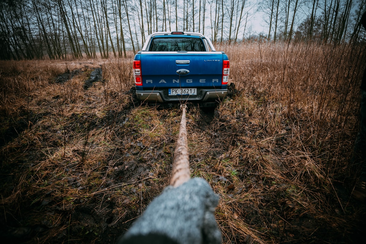 a blue truck parked in a field next to a forest related to 2004 Ford Ranger Bumper Valance