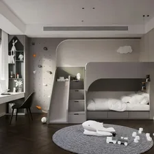 a child's bedroom with a bunk bed and toys on the floor related to Bunk Beds for Kids: Transforming Sleep Into Adventure