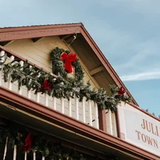 A Christmas-themed Julian Town Hall. related to Charming Retreats in Julian, CA