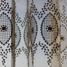 A close up of a curtain with a design on it related to McCall's Valances: Create Custom Window Treatments