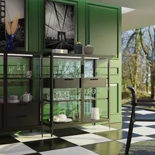 a dining room with a checkered floor and green cabinets related to Enhance Your Home Decor with a Sideboard with Glass Doors