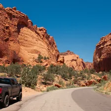 A GMC Truck is parked on the side of the Burr Trail road outside the Signing Canyon in Grand Staircase Escalante National Monument. It is a very scenic drive that continues on into Capitol Reef Park and Glen Canyon. related to Exploring the GMC Canyon Bed Dimensions