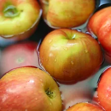 a group of red and yellow apples floating in water related to Apple Valances in the Kitchen: A Juicy Twist for All
