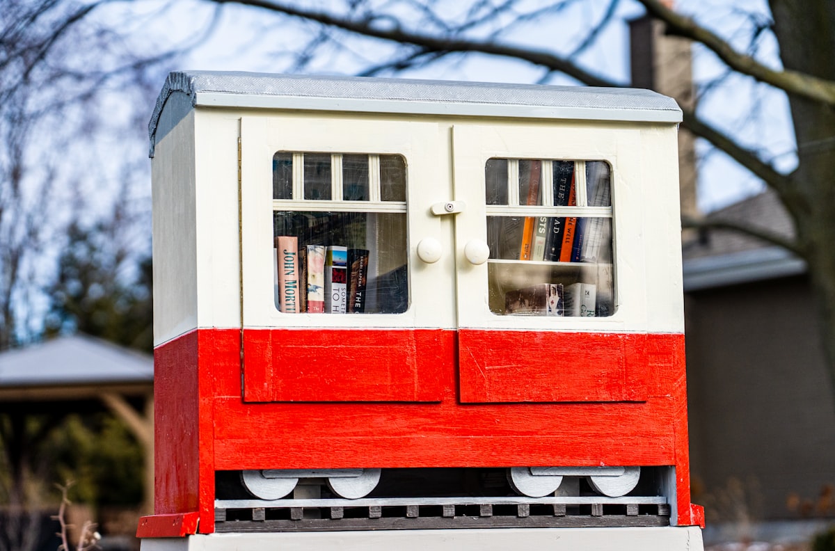 a little free library meant to look like a train related to Affordable Train Toddler Bed
