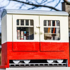 a little free library meant to look like a train related to Affordable Train Toddler Bed