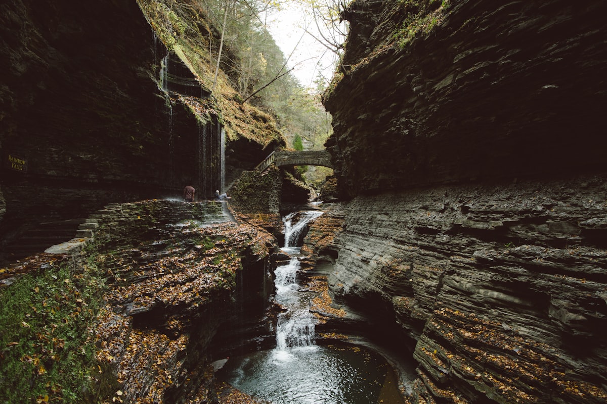 a stream with a bridge over it related to Discover the Charm of Watkins Glen: A Bed and Breakfast Getaway