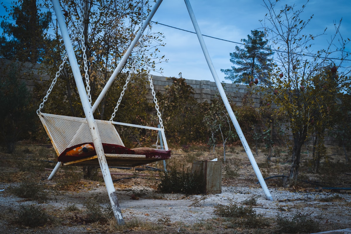 a swing chair sitting in the middle of a field related to Transform Your Home with Affordable Swing Beds for Sale