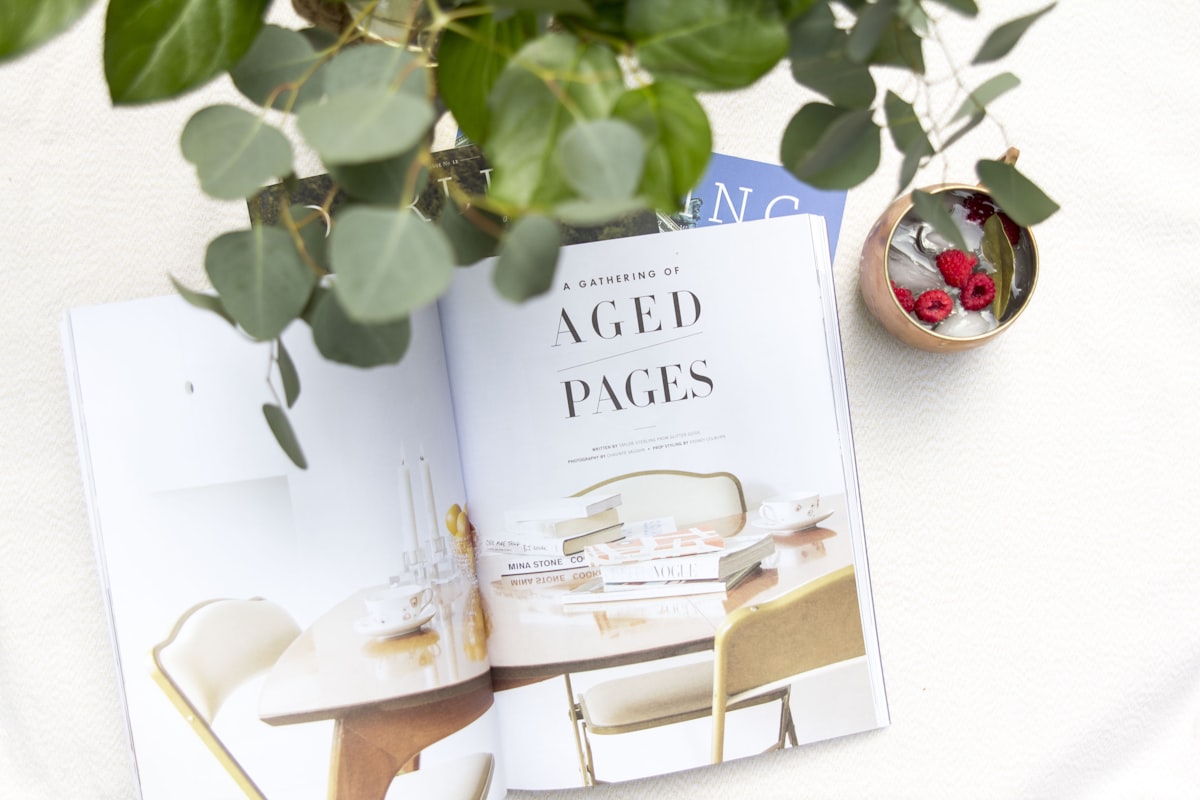 a table with a plant and a book on it related to Unveiling the Beauty of Pate Meadows Valances: A Guide to Elevating Your Home Decor