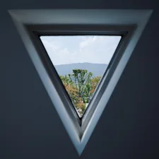 a triangle shaped window with a view of a mountain related to Creative Ideas for Window Valances to Elevate Your Home Decor