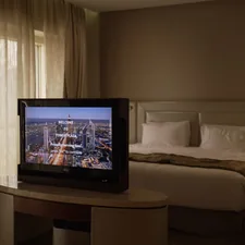 A view from a luxury hotel room related to The Ultimate Guide to Beds with Built-In TVs
