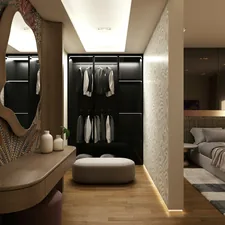 A warm contemporary bedroom featuring custom furniture, artistic wall finishes, natural lighting, and luxury interior details. Created as a 3D architectural visualization. related to Dreams and Delights: Collectible Bedding from As Seen on TV
