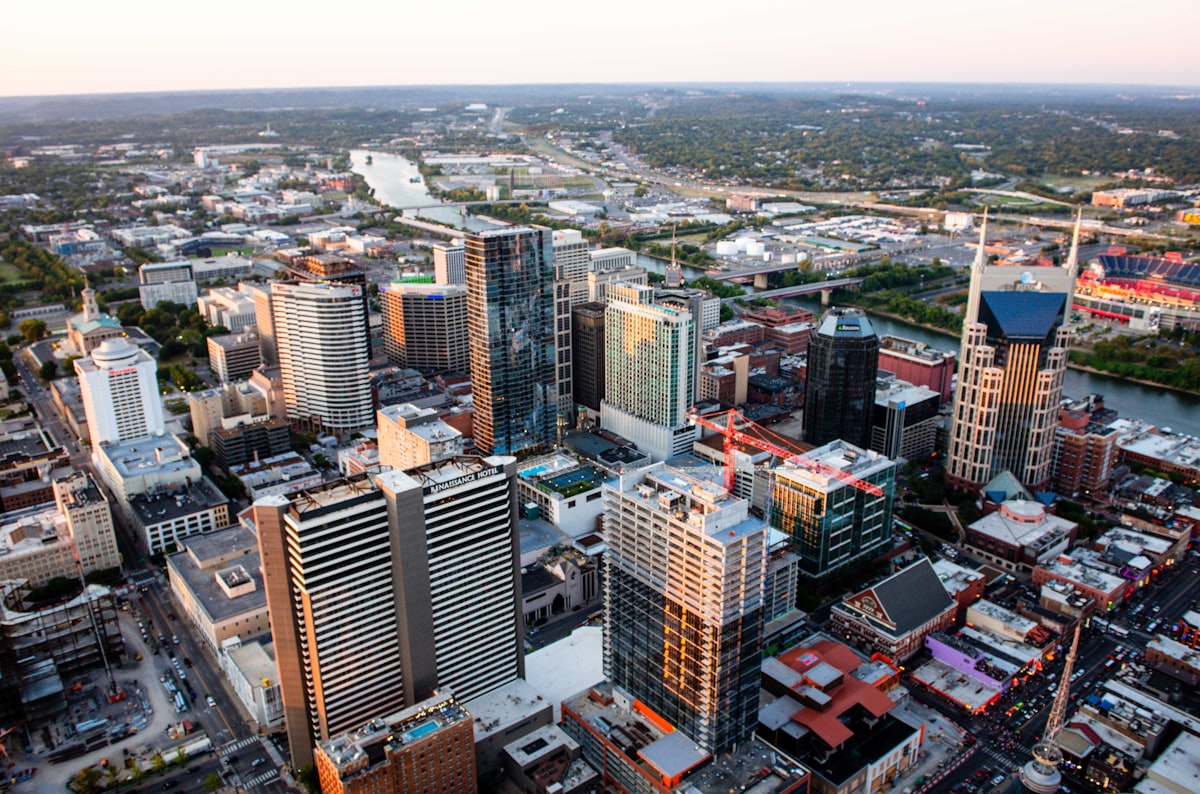 aerial view of city buildings during daytime related to Charming Stays in the Heart of Nashville: Your Perfect Downtown Bed & Breakfast Guide