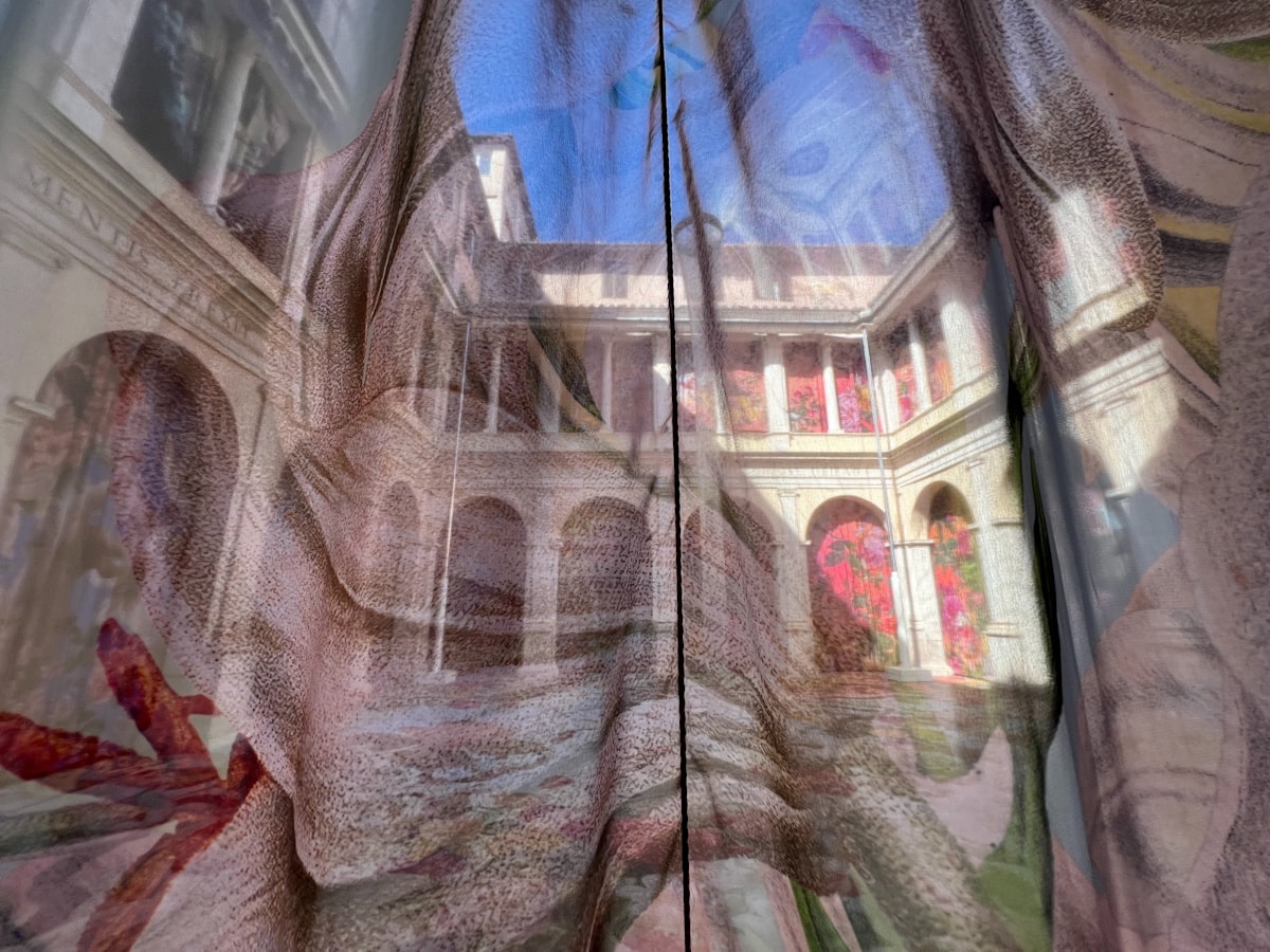 Architectural courtyard with floral elements related to Red Velvet Renaissance: Injecting Romantic Drama into Your Decor