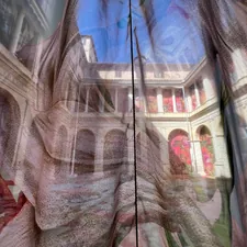 Architectural courtyard with floral elements related to Red Velvet Renaissance: Injecting Romantic Drama into Your Decor