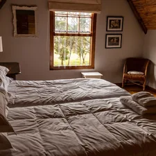 Bedroom in a farm cottage with a bedside lamp on a bedside table related to Unwind in Walla Walla: Bed and Breakfast Bliss Awaits