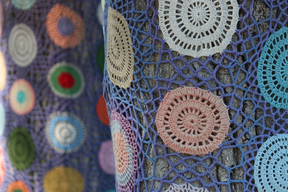 blue and multicolored textile related to Crochet Valance Curtains: A Touch of Elegance for Your Windows
