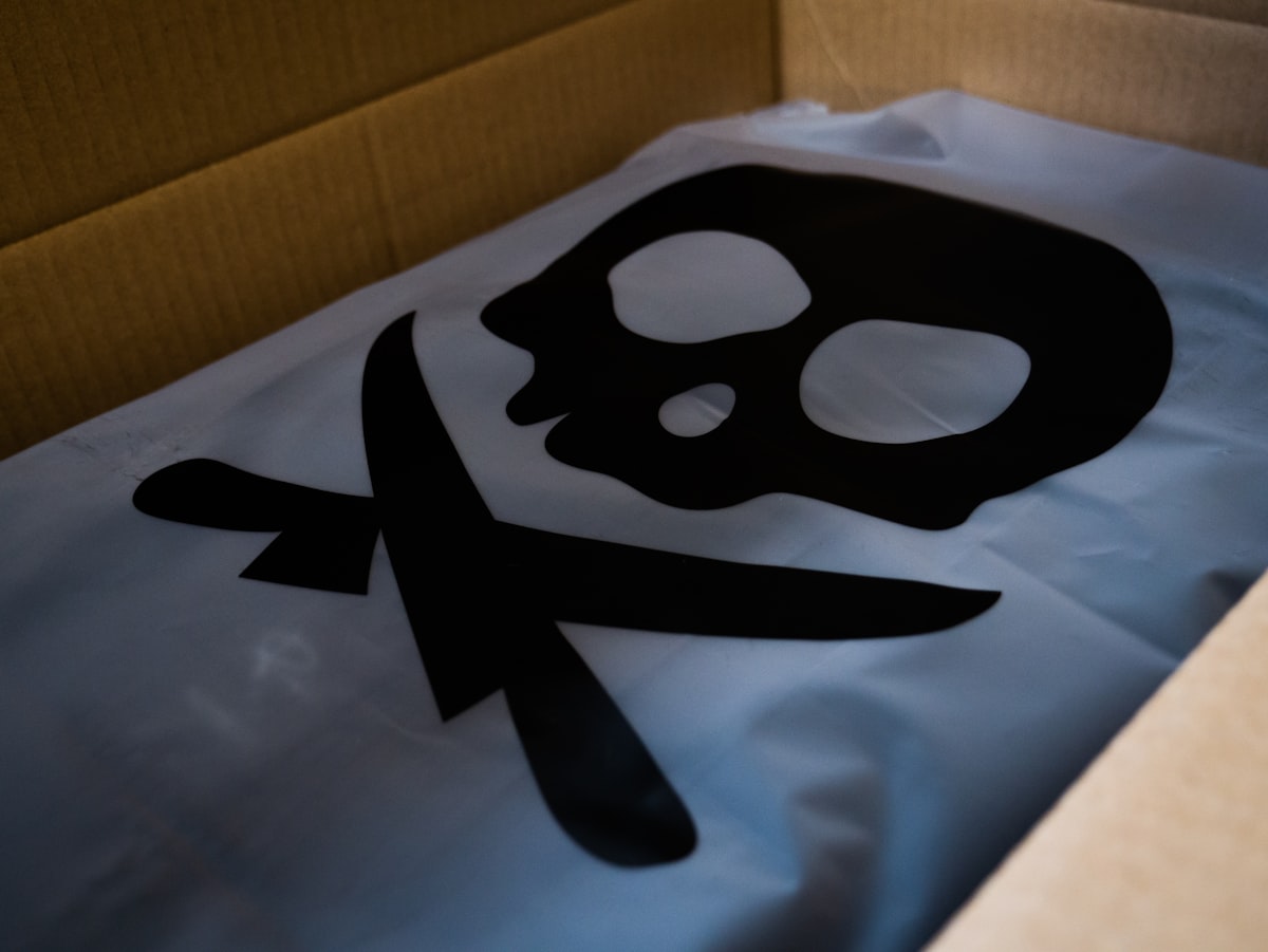 blue and white textile on brown cardboard box related to Skull Bedding Sets: Adding an Edge to Your Bedroom Decor