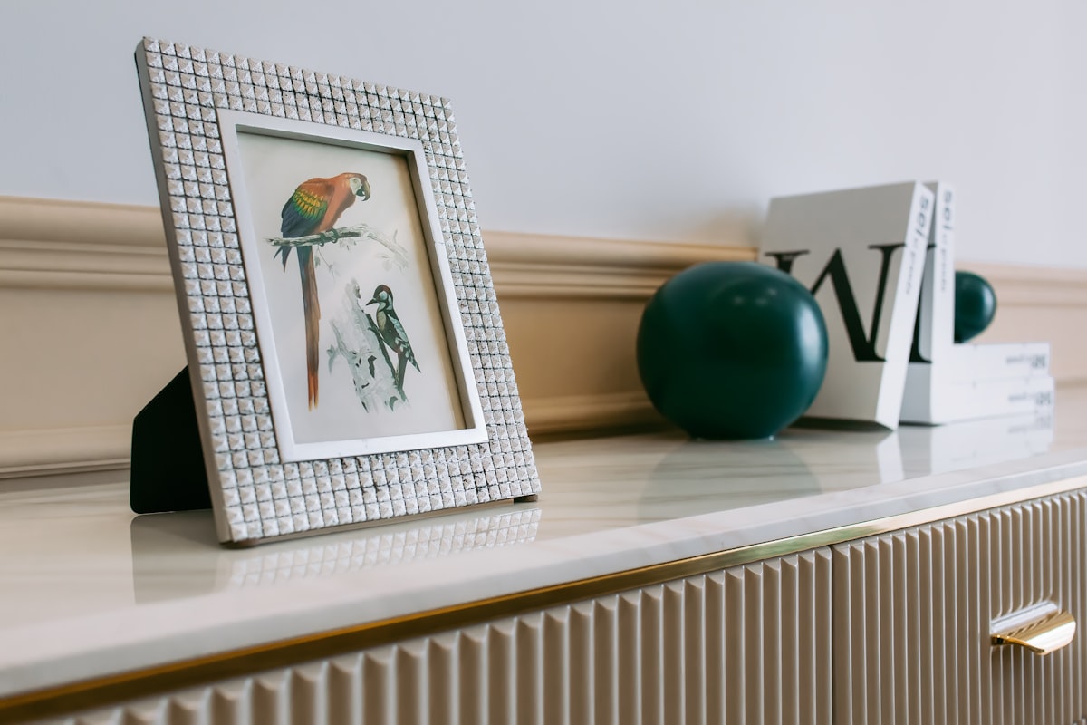 blue ball on white wooden shelf related to Adding Storage and Elegance: Sideboard with Wine Rack