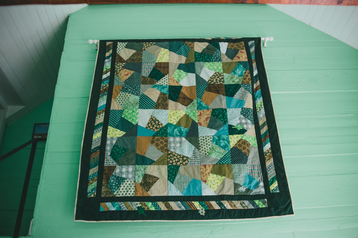 blue green and white textile related to The Future of Quilting: Modern Quilts and Coverlets