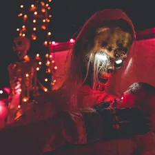 brown skull Halloween decor related to Santa's Little Dreamcatcher: Nightmare Before Christmas Baby Bedding