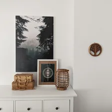 brown woven basket on white wooden drawer related to White Sideboard Buffet: A Timeless Statement for Your Dining Room