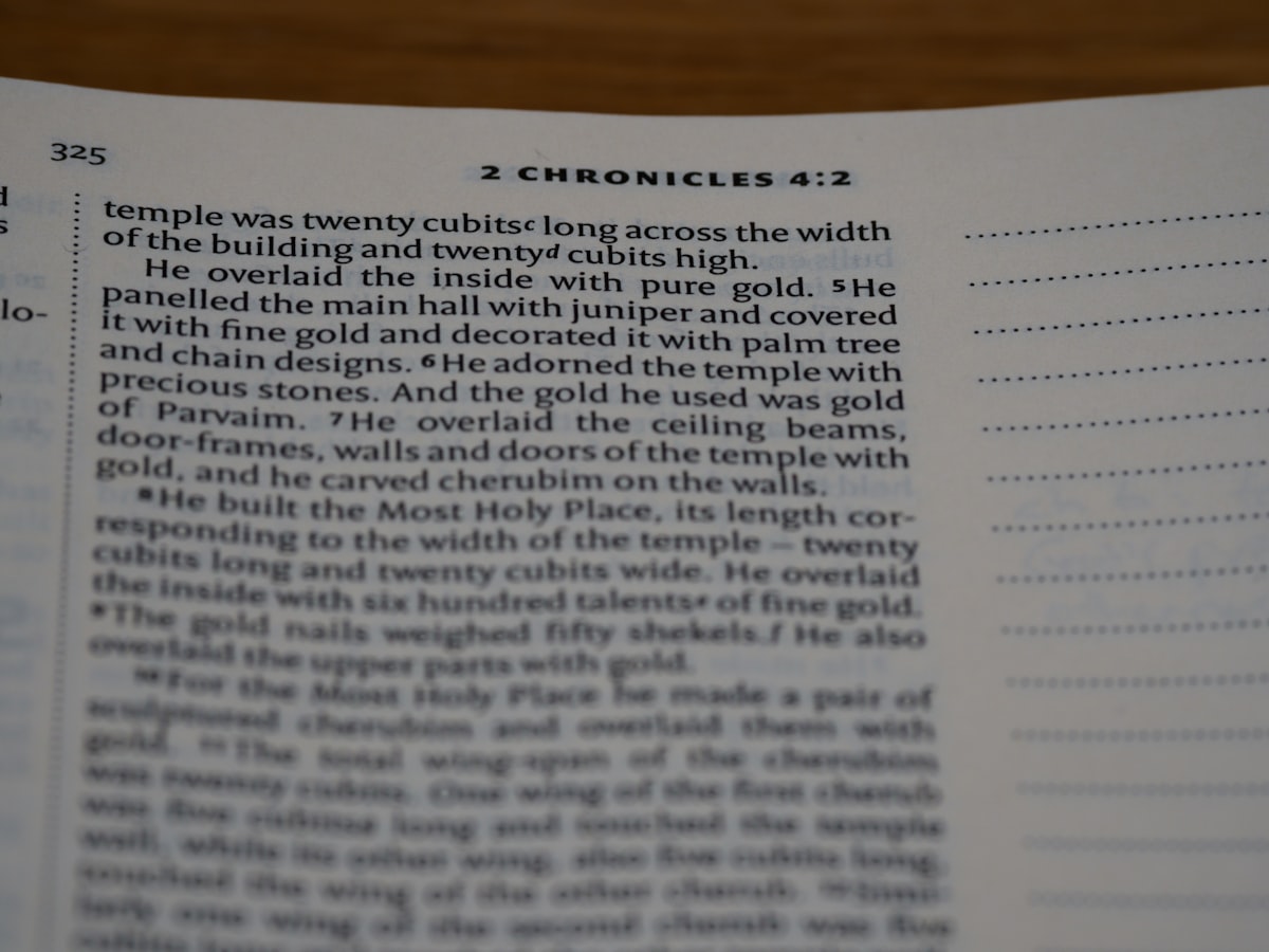 close up, bokeh, macro, blur, blurred background, close focus, bible, old testament, hebrew bible, christian, judaism, history, text, reading, bible study, devotions, text, NIV, New International Version, type, typography, canon, christianity, holy scripture, holy bible, scripture, chronicles, 1 chronicles, דִּבְרֵי־הַיָּמִים, Diḇrê Hayyāmîm, hebrew bible, final book, ketuvim, tanakh, septuagint, Paralipoménōn,  Books of Paralipomenon, first chronicles, historical, 
 related to Uncovering the Magic of a Chiminea: A Comprehensive Guide