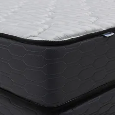 Close-up of a modern mattress with a dark patterned base. related to Galaxy Bed Set For Deep Night Sky Nightscape