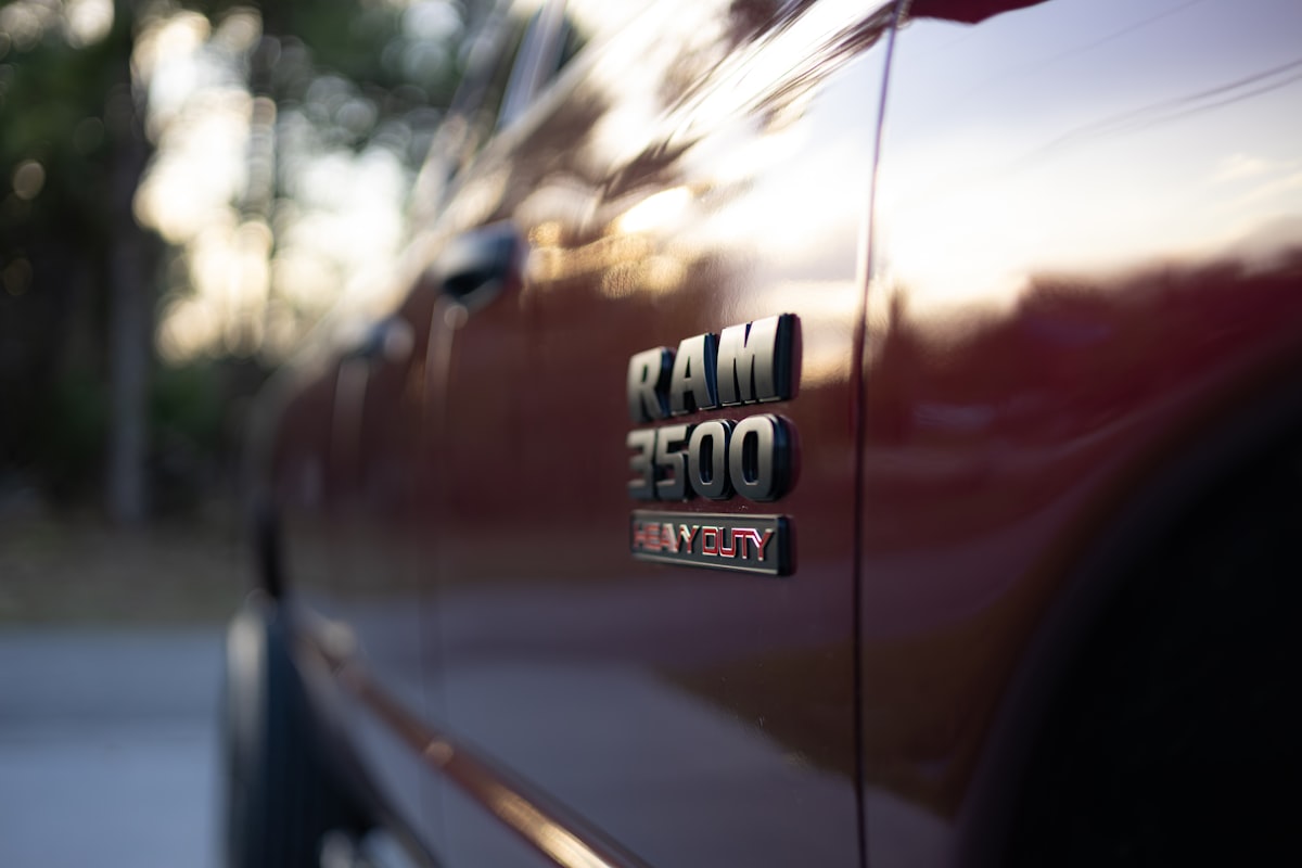 Close-up of a ram 3500 truck emblem. related to Ultimate Guide to Bed Covers for Your RAM 1500