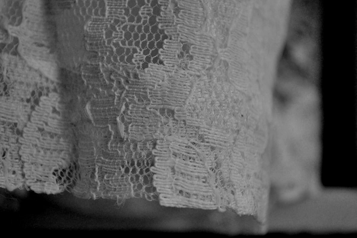 Close-up shot shows beautiful white lace fabric. related to Battenburg Lace Valances: A Comprehensive Guide