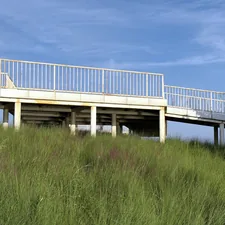 Elevated walkway through grassy hill under blue sky related to Creating Your Own Elevated Garden Bed