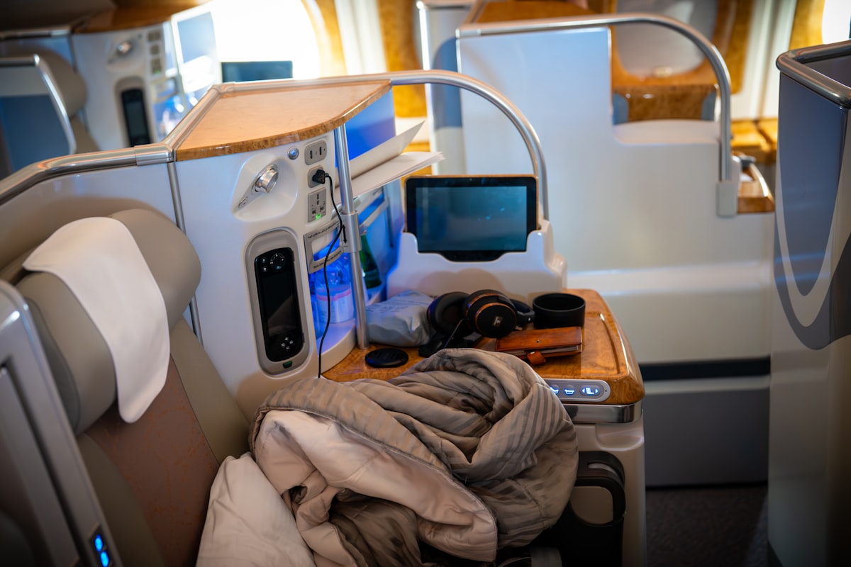Emirates business class. related to Exploring the Comfort of Planes with Beds: A New Era of Air Travel