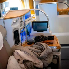 Emirates business class. related to Exploring the Comfort of Planes with Beds: A New Era of Air Travel