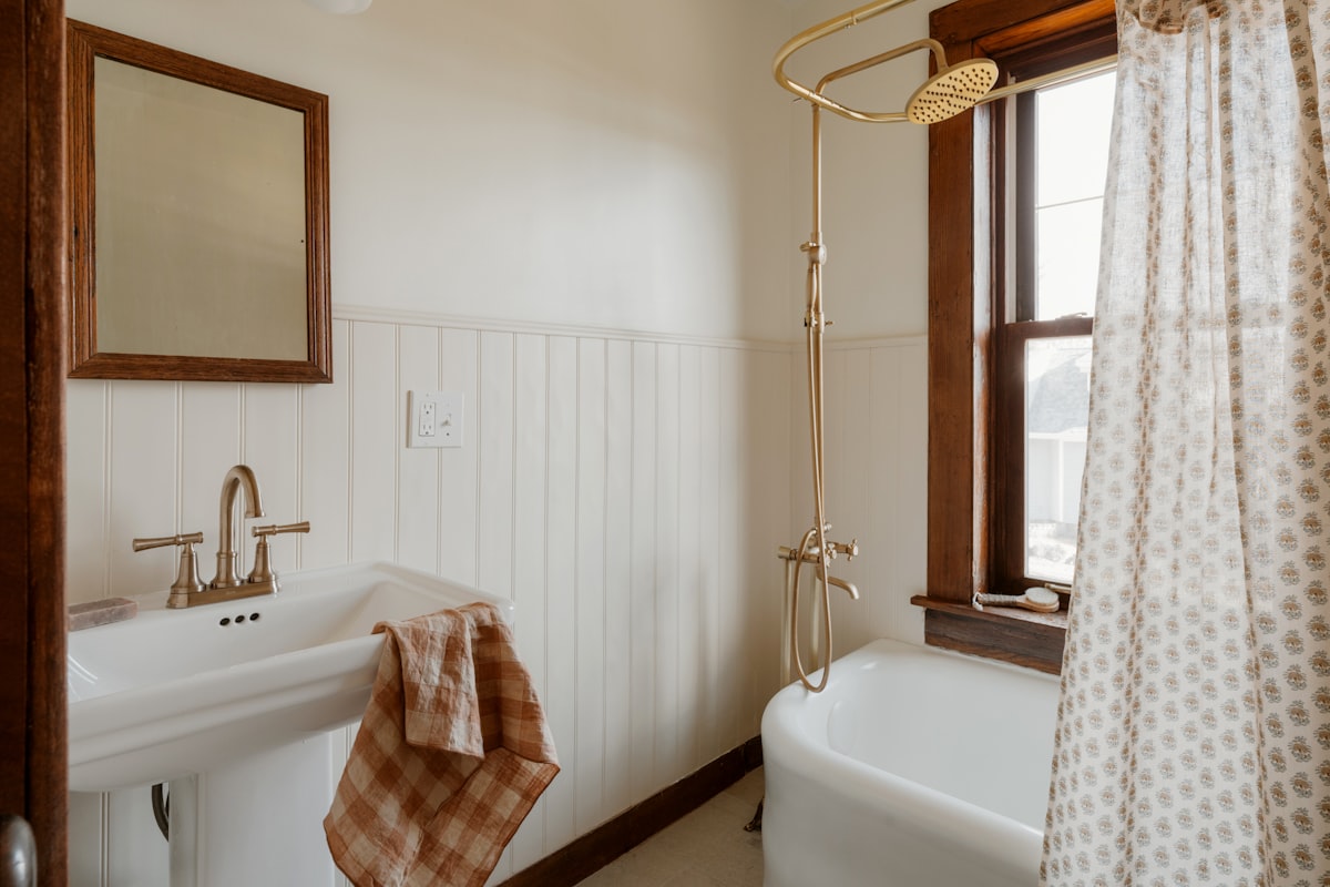 Farmhouse bathroom 2/3 (IG: @clay.banks) related to Elegant Bathroom Valance Curtains for a Touch of Sophistication