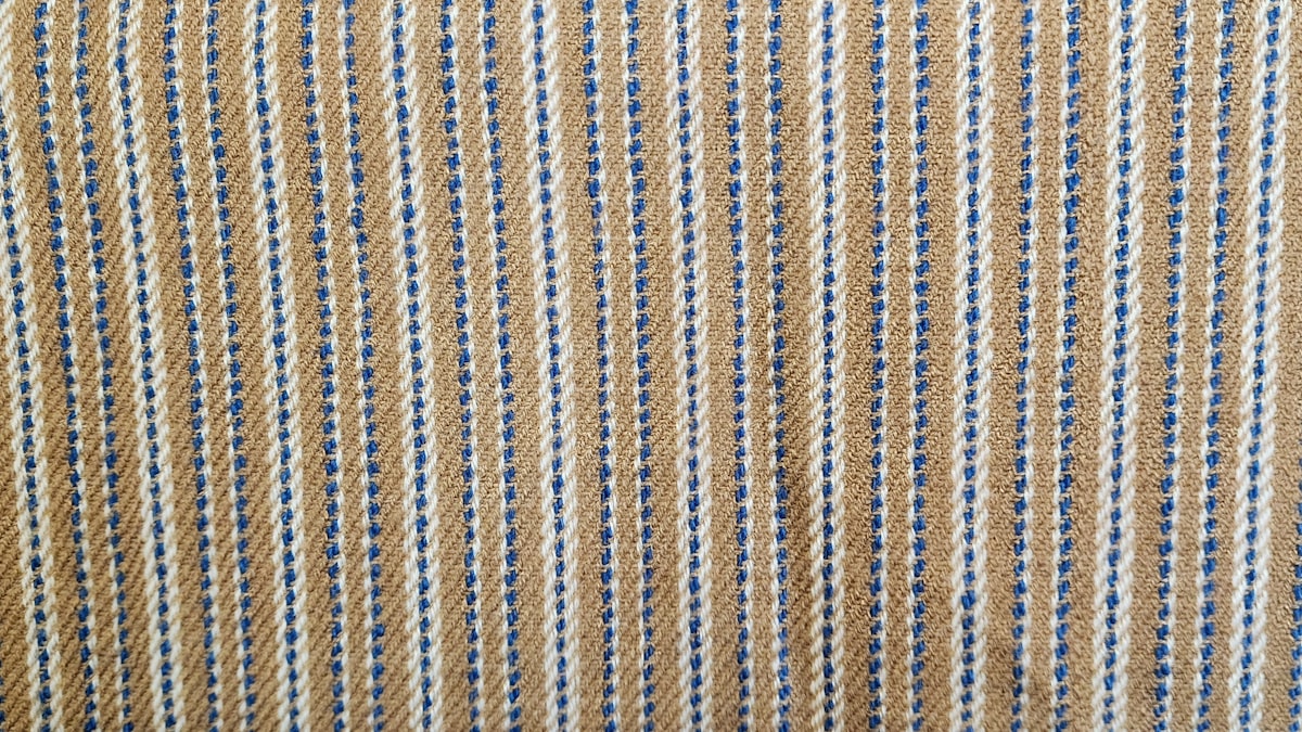 Historical pattern woven at textile mill in Mississippi Mills, Ontario related to Blue and White Striped Valance