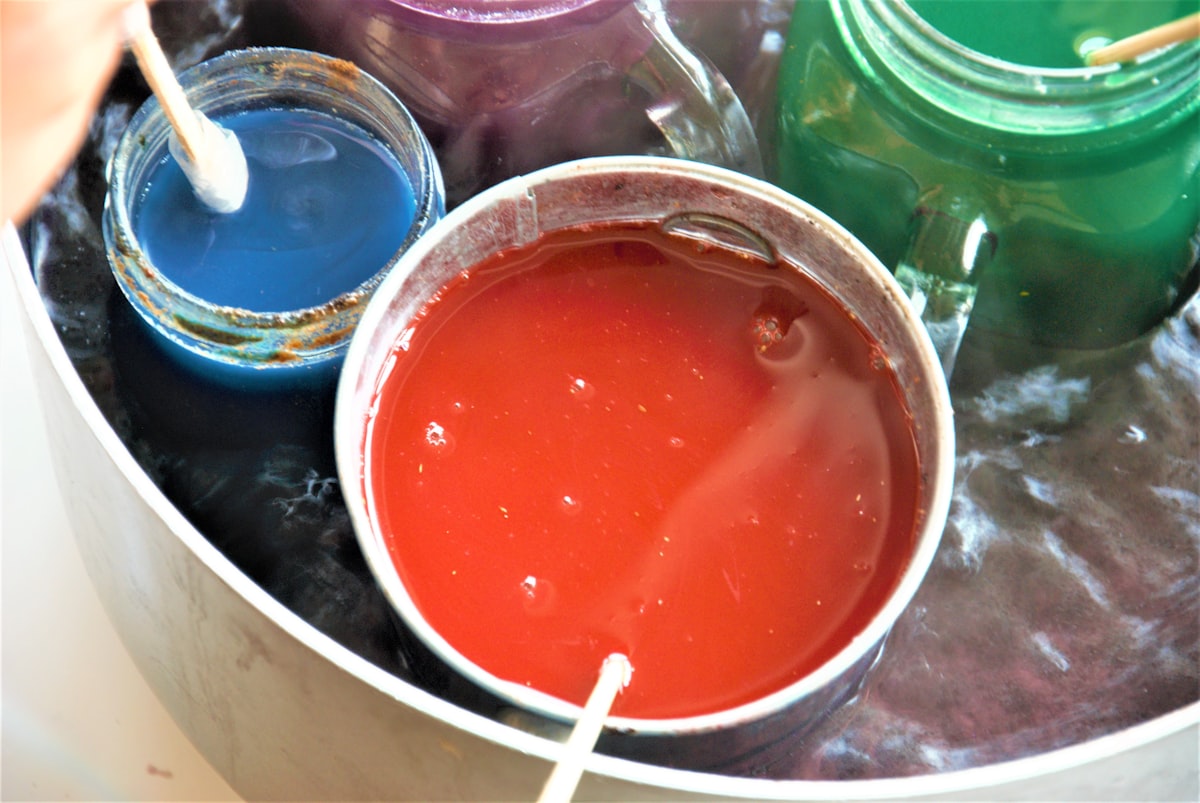 If you use my photos please consider making a small donation here https://www.buymeacoffee.com/KerinGedge :) Melting wax in boiling water on the stove related to Add a Pop of Color to Your Windows with a Blue Swag Valance