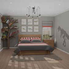 Kids bedroom design idea by Ritu Designs. This room is both functional and appealing. It can be accessorized differently as per the child's interest. PS: When crediting please say "Ritu Designs at flipNook" related to Roaring into Sweet Dreams: Circo Dinosaur Bedding for Budding Paleontologists