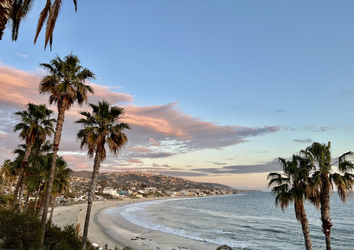 laguna beach at sunset with palm trees related to Paradise Found: Your Ultimate Guide to Laguna Beach Bed and Breakfast