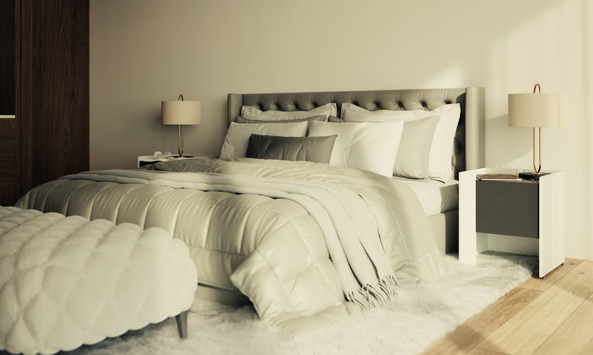 Luxurious bedroom with tufted headboard and plush bedding. related to Elevate Your Bedroom with a Platform Bed with Headboard