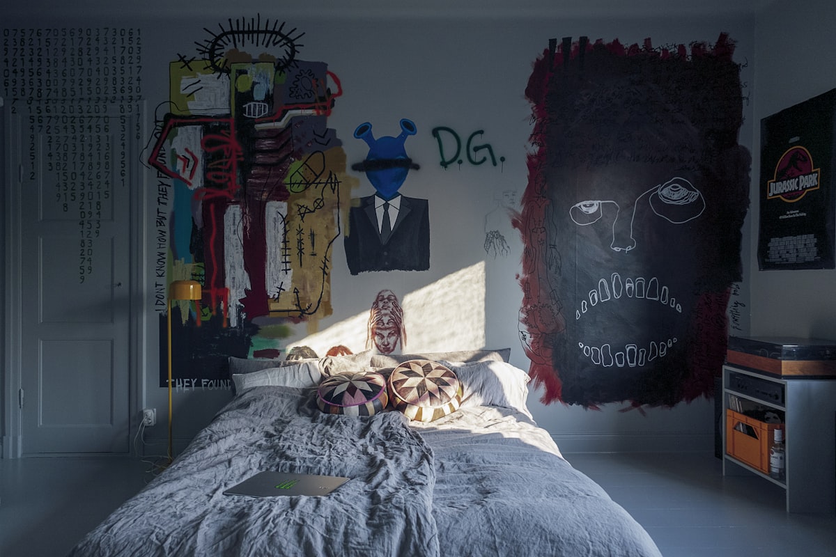 My daughter Ella's room. She painted it herself with the help of her sisters. related to Unleash Your Inner Hero with Superhero Full Size Bedding