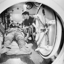 Navy MedicineFollow 15-3001-0569 HM1(DV) John Kuntz and a patient in the diving and salvage unit's decompression chamber at Naval Station's Ship Repair Facility. Technicians at the dive locker say they have been treating an average of 35 cases of the beds each year. [Divers][Patient][Decompression Chamber] "Navy Dive Locker Gives Humanitarian Support" by PHI T. Salois, USN related to Sweeping Deals: Roomba Vacuum at Bed Bath and Beyond