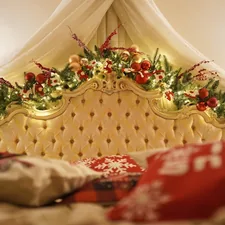 our beautiful Christmas suite, decorated with lights, colors and a Christmas tree. related to Ultimate Guide to Sleigh Bed Queen: Design and Luxurious Comfort