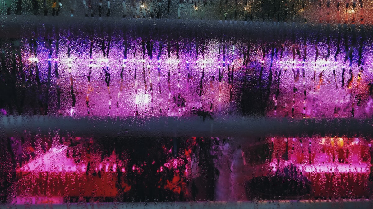 purple and white light on a city related to The Ultimate Sleep Experience: WWE Wrestling Ring Bed