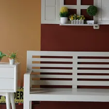 red and white wooden bench beside red and white flower on white wooden table related to Maximize Entryway Style with a Bench and Shelf Set