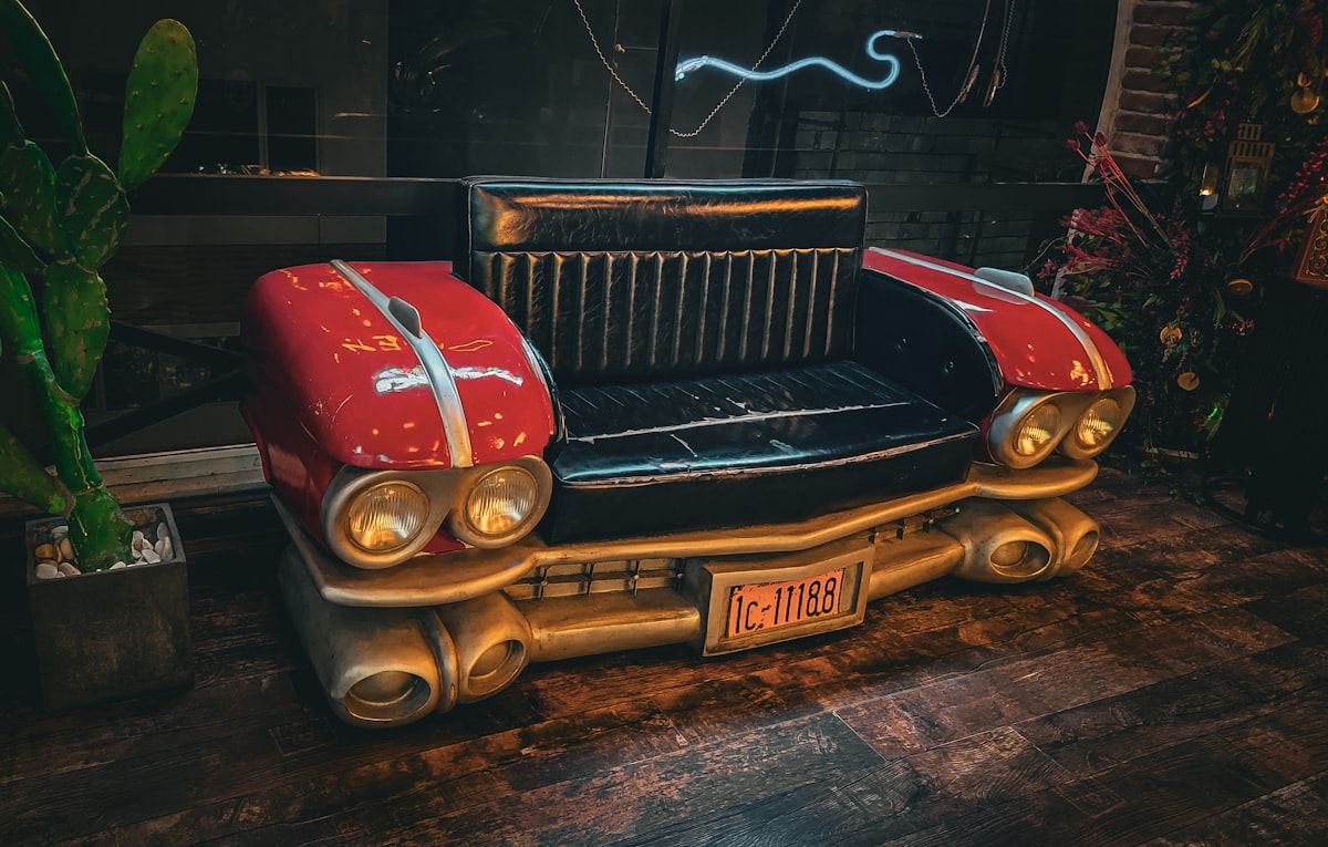 Retro Car-Themed Sofa in a Stylish Café Interior related to Sleep in Style: The Twin Car Bed That Revs Up the Room
