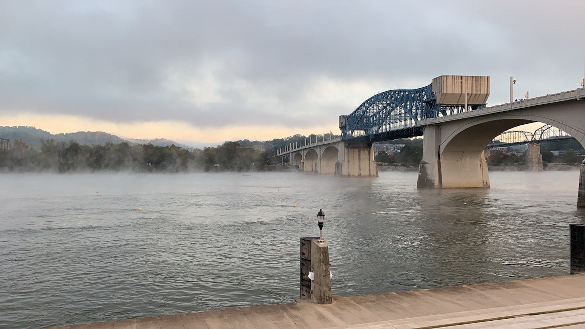river under a white and blue bridge related to Cozy Retreat in the Scenic City: The Ultimate Guide to Bed and Breakfasts in Chattanooga, TN