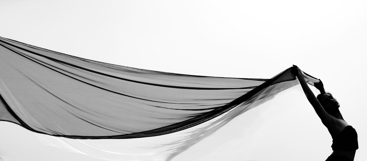 Silhouette of a person holding a flowing black fabric related to Timeless Elegance: The Ultimate Guide to Black and White Bed Sets