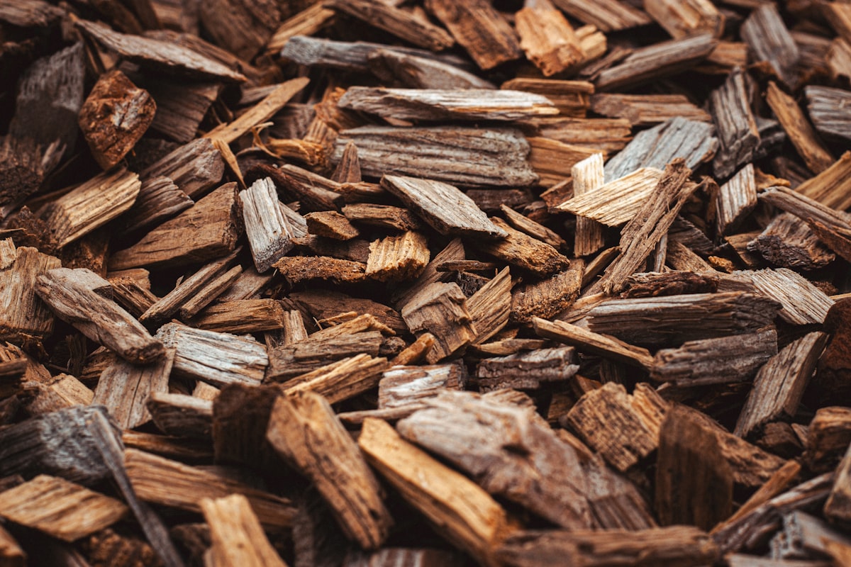 Tapis naturel d’écorces de bois en gros plan, révélant textures rugueuses et teintes chaleureuses. Idéal pour fond d’écran ou usage graphique. related to Creating a Perfect Landscape with Mulch Bed Edgers