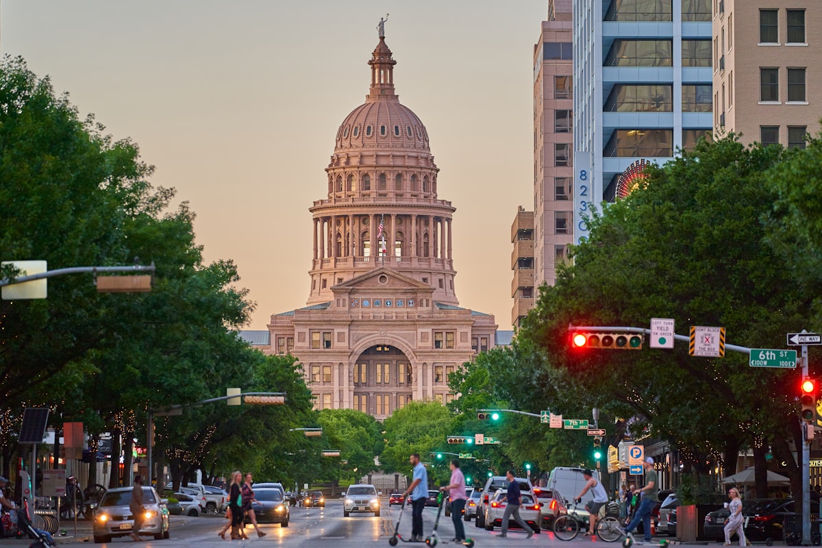 Texas State Capitol from Congress St Photo Credit: Justin Wallace www.justinwallacephotography.com related to Discover Austin's Charm: A Cozy Bed and Breakfast Getaway