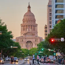 Texas State Capitol from Congress St Photo Credit: Justin Wallace www.justinwallacephotography.com related to Discover Austin's Charm: A Cozy Bed and Breakfast Getaway